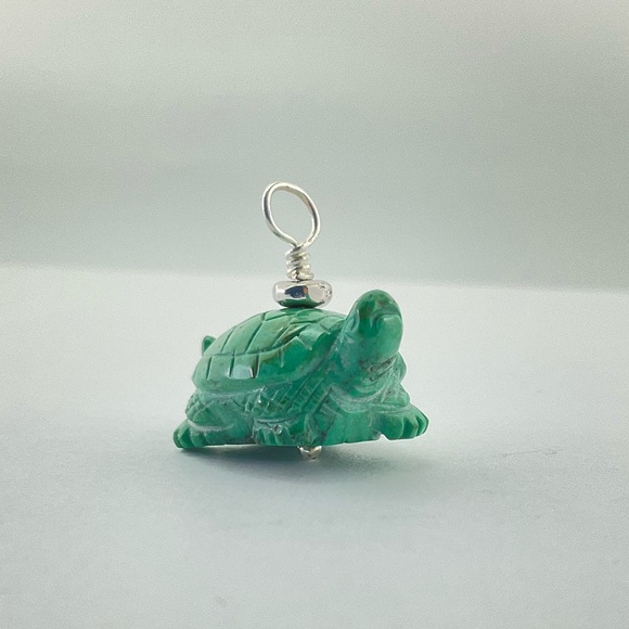 Turquoise Turtle Pendant Necklace, Handmade, Sterling Silver Rope Chain - Picture 14 of 14